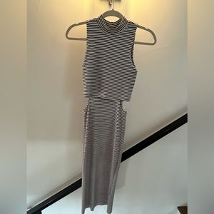 MinkPink - XS - black and white stripe cutout midi dress